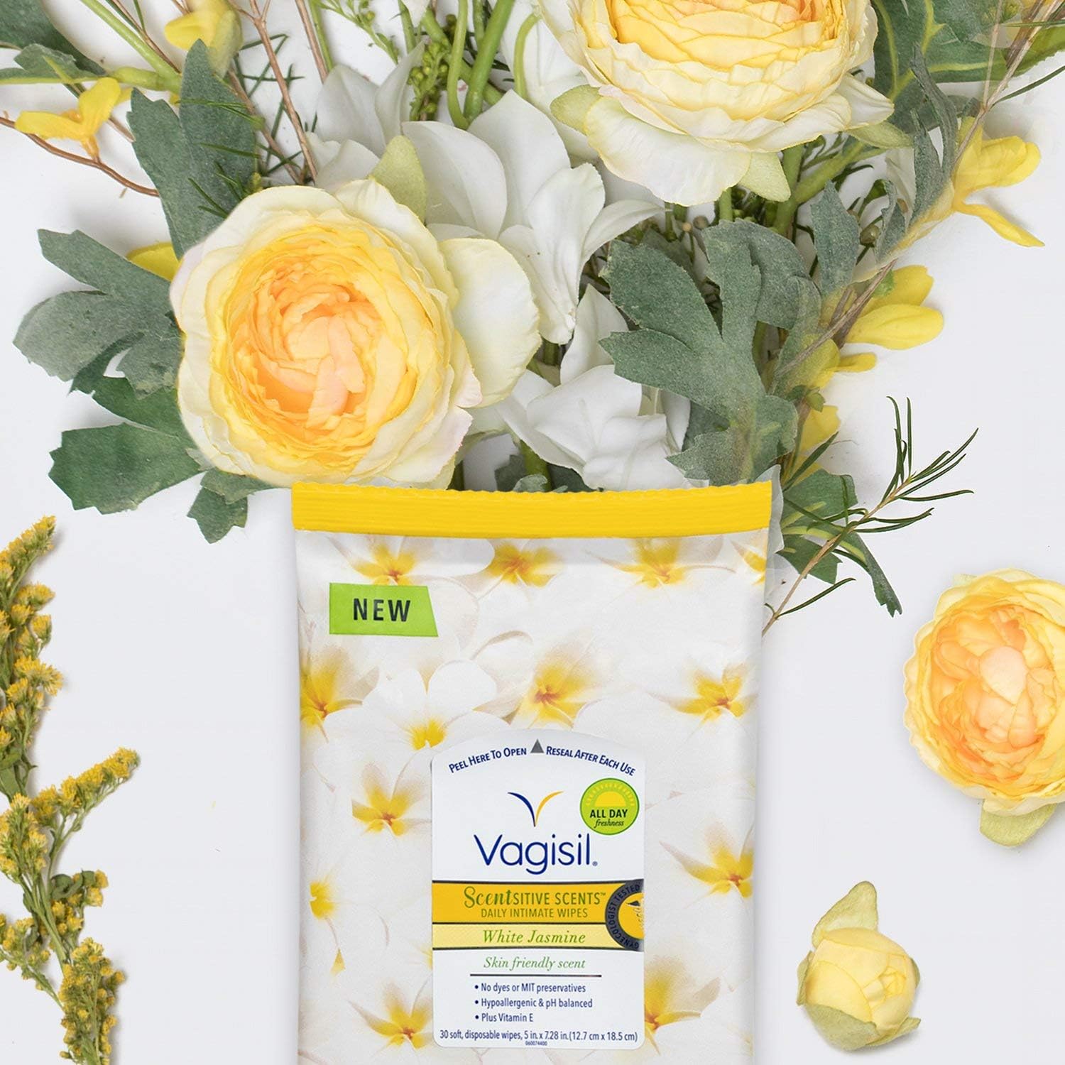 Vagisil Scentsitive Scents Daily Feminine Vaginal Wipes for Women, White Jasmine, 30 Wipes in Resealable Pack (Pack of 3): Health & Personal Care