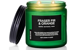 M&SENSE Fir & Orange Scented Candle, 2 Wick 11.6oz Natural Soy Wax Non Toxic Candle for Home, Fresh Smelling Good Candles Up 