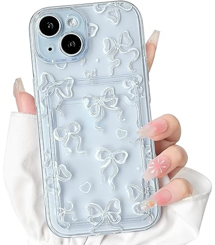 NITITOP Compatible With IPhone 15 Plus Case Clear With Card Holder Cute