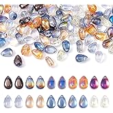 Craftdady 100Pcs Teardrop Crystal Glass Beads Colorful Electroplate Top Drilled Glass Beads Lustered Drop Loose Spacer Beads 9x6mm for Jewelry Making DIY Necklace Earring Bracelet Crafts Supplies