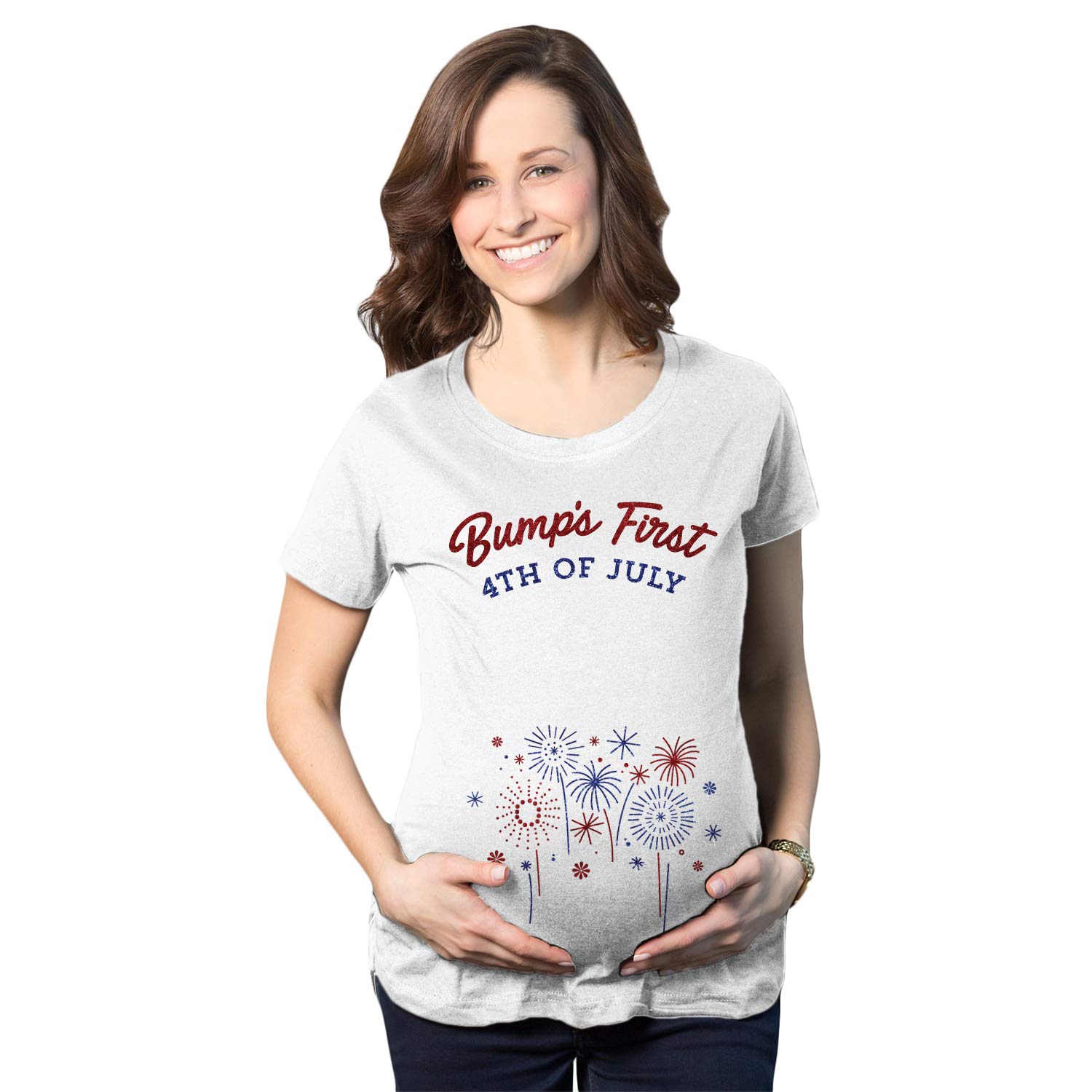 Crazy Dog T-Shirts Maternity Bumps First 4th of July Pregnancy Tshirt Funny Patriotic Tee for Baby Bump