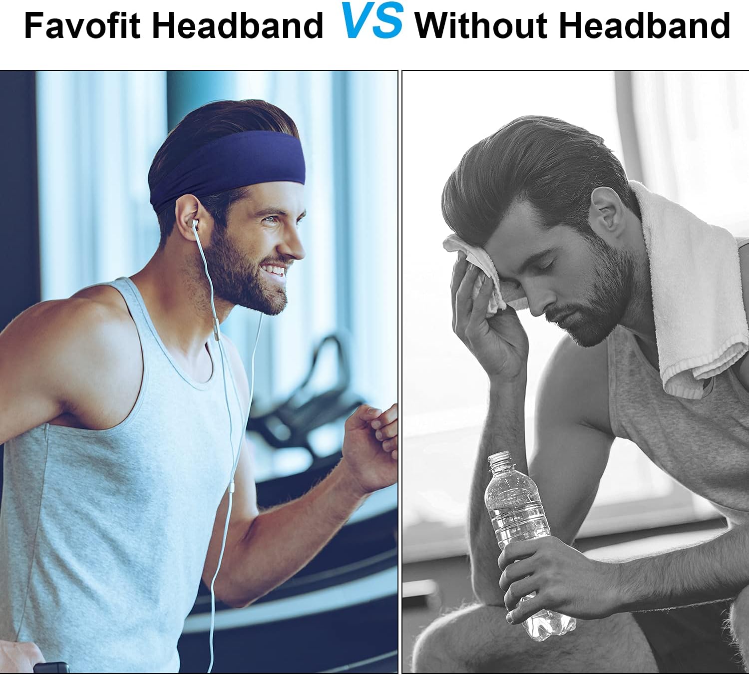 Favofit Headbands for Women & Men, 4 Pack, Premium Non Slip Sweatbands for Sport & Fitness Workout, Unisex Hairband with Fast Moisture Wicking, Fits Under Any Headwear, Black/Army Green/Gray/Navy Blue : Sports & Outdoors