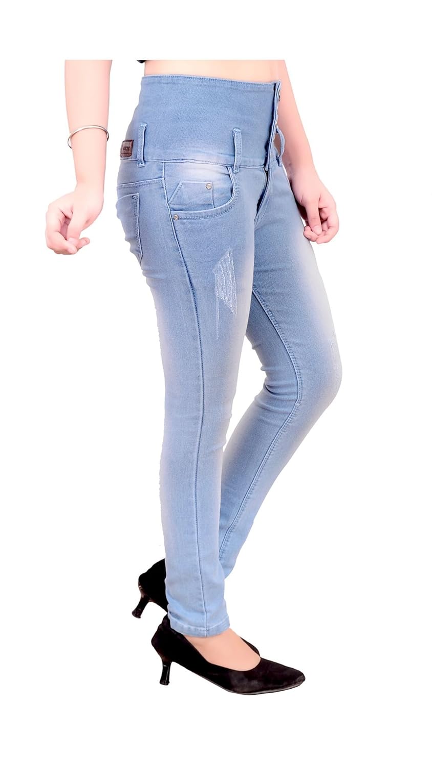 blinkin distressed high-waist ankle length jeans for women (stretchable denim fabric )