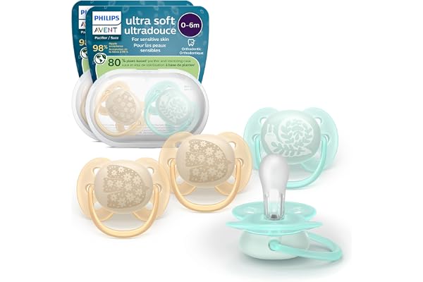 Philips Avent Ultra Soft Pacifiers - Orthodontic Design, for Babies 0-6 Months, Flexible Shield, Silicone Symmetrical Nipple,