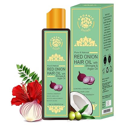 Organic Shine Onion Hair Oil Promotes Hair Growth for Men/Women, Control Dandruff & Reduce Hair Fall Red Oil-200ml