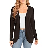 EXCHIC Women's Long Sleeve Lightweight Knit Sweater Cardigan Curved Hem Open Front Cardigans with Pockets