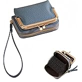 Huacuesy Genuine Leather Card Wallets for Women - 2-in-1 Removable Women's Wallet, Portable Wrist Strap Design Card Holder Wallet Paired with a Classic Kiss-Button Coin Pouch