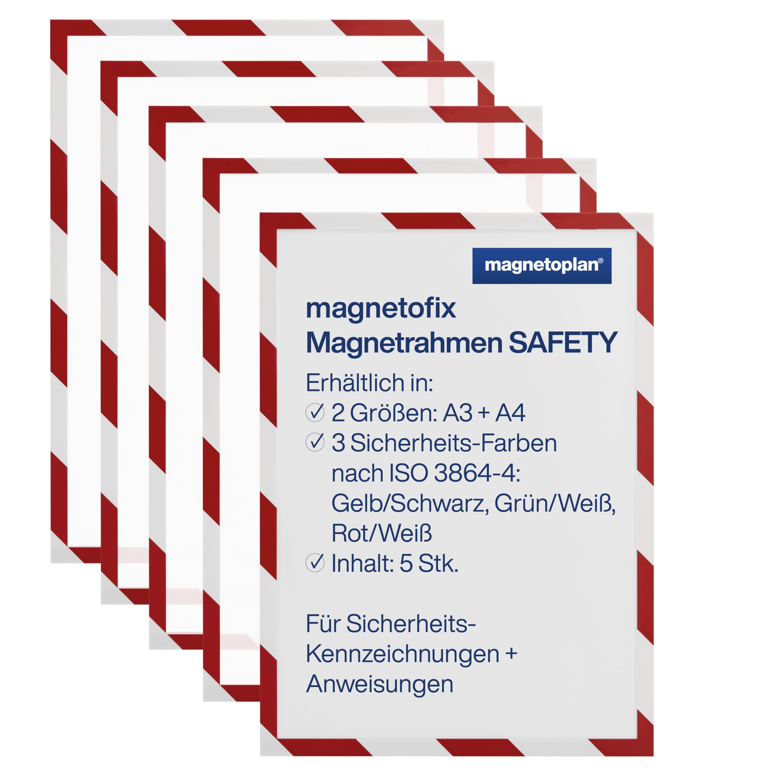 magnetoplan Magnetofix Safety 1131446 Magnetic Frames Pack of 5 A4 Red/White