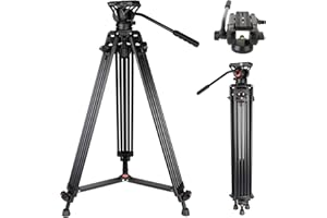 Video Tripod, COMAN 74" Professional Heavy Duty Camera Tripods with Quick Release Plate and 360° Fluid Head, Tall Travel Tripod Stand for DSLR, Camcorder, Aluminum Twin Tube Leg, Max Load:17.6lbs/8Kg