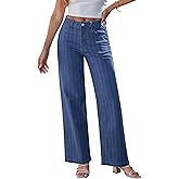 GRAPENT Striped Jeans for Women Trendy High Waisted Wide Leg Dressy Casual Slight Stretch Denim Pants Trouser Jeans