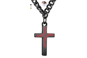 NUKAYAI Baseball Cross Necklace for Men, 16"/18"/20" Cuban Chain Stainless Steel Black/Gold/Silver Birthday Valentines Christian Easter Baseball Gifts for Son Grandson Nephew