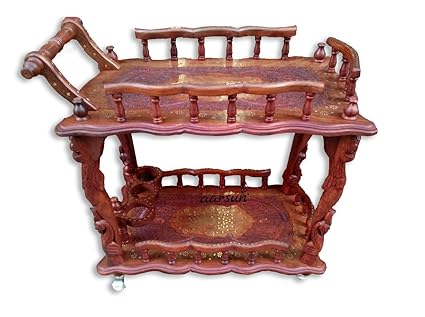 Aarsun Woods Handcarved Classic Wooden Service/ Bar Trolley