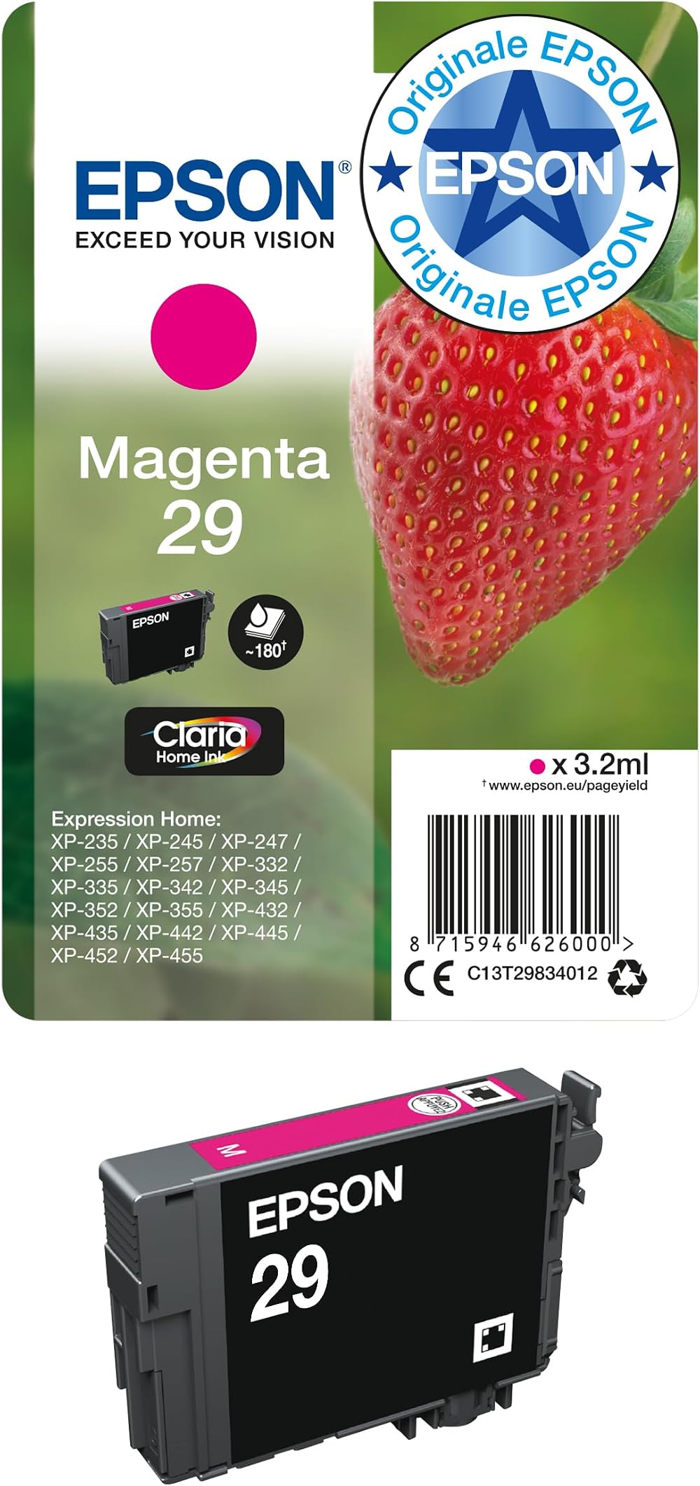 Epson 29 Magenta Strawberry Genuine Claria Home Ink Cartridge