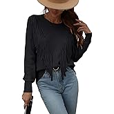 chouyatou Women's Casual Crewneck Fringe Tassel Knitted Pullover Sweater Jumper Tops