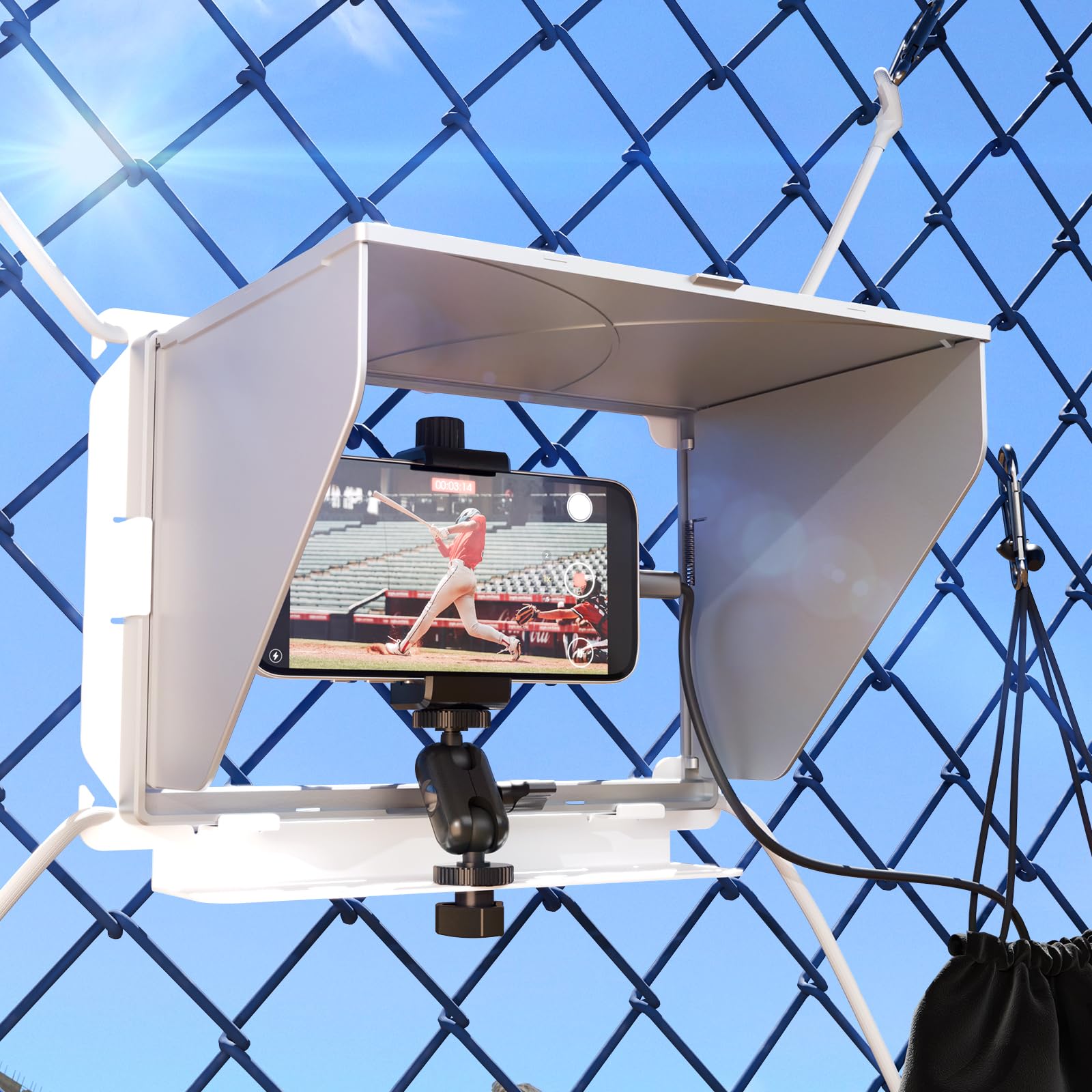 YIUYIC Cell Phone Fence Mount with Shade Game Recording Mounting Kit Compatible with iPhone, Mevo Start, Insta 360 and Other Action Cameras for Recording Baseball (Upgrade Silver Version)