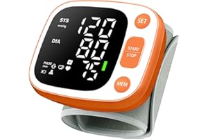 Oklar Blood Pressure Monitors for Home Use Rechargeable Wrist Digital BP Machine Cuff with LED Backlit Display, Voice Broadcast, 240 Memory Storage for 2 Users with Carrying Case, Orange