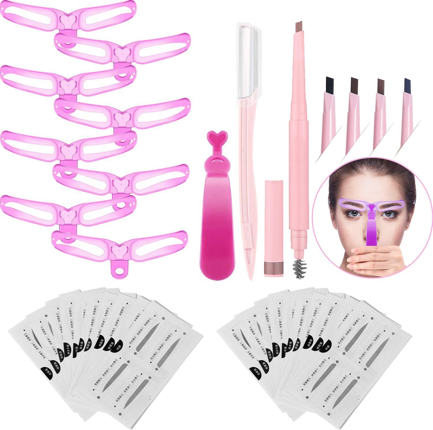ANDERKEyebrow Stencil 8 Styles Eyebrow Shapes Grooming Stencil Set of Eyebrow Drawing Guide Card, Brow Shaping Template, 5 Pieces Eyebrow Pencil, Eyebrow Shaping Tool DIY Makeup Tools