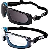 Global Vision Sunn Up Motorcycle & Safety Goggles ANSI Z87.1 Scratch-Resistant Anti-Fog 2 Pair Clear & Smoke Lenses