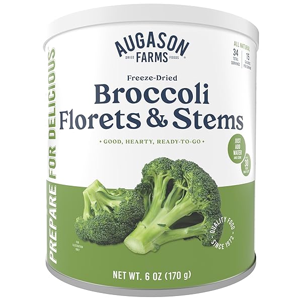 FREEZE DRIED BROCCOLI FLORETS AND STEMS EMERGENCY FOOD SUPPLY, 34 SERVINGS, 30 YEAR SHELF LIFE, GOOD SOURCE OF VITAMIN C – DEHYDRATED MEALS, SURVIVAL FOOD CAMPING ESSENTIALS CAN