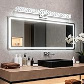 SOLFART Bathroom Vanity Lighting, Crystal Bathroom Light Fixtures Over Mirror LED Lights for Restroom, 32.5 Inch Chrome Light