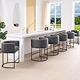 ClinQ 26" H Counter Height Bar Stools Set of 6, Modern Barrel Counter Stools with Backrest and Arms, Black Metal Frames,Fabric Upholstered Accent Barstools for Kitchen Island,Carbon Gray