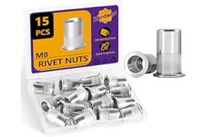 M8 Rivet Nut, 15Pcs Rivnut Nutsert Metric 304 Stainless Steel Rivets Flat Head Rivet Nuts Rivnut Threaded Assortment for Furn
