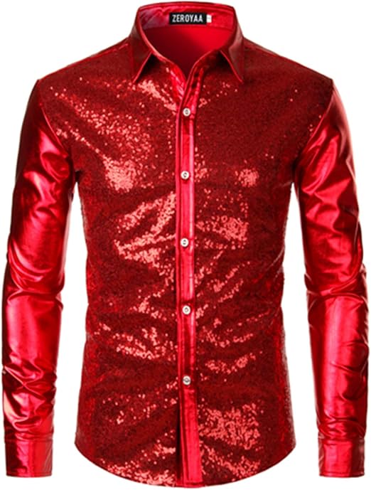 Glitzer Hemd Herren – 70er/80er Disco-Look Mit Pailletten, Langarm-Partyhemd Für Karneval & Kostümfeste
