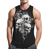 GHUALURU Men’s Skull Tank Top Graphic Sleeveless Shirt Muscle Workout Gym Tank Top Casual Skull Shirts