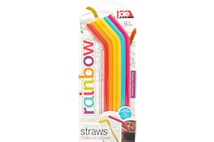 Joie Silicone Straws with Cleaning Brush, Set of 6, Rainbow Color Assortment