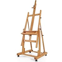 VISWIN Heavy-Duty H Frame Easel, Hold Canvas to 82", Tilts Flat, Adjustable Beech Wood Large Easel for Painting with Storage 