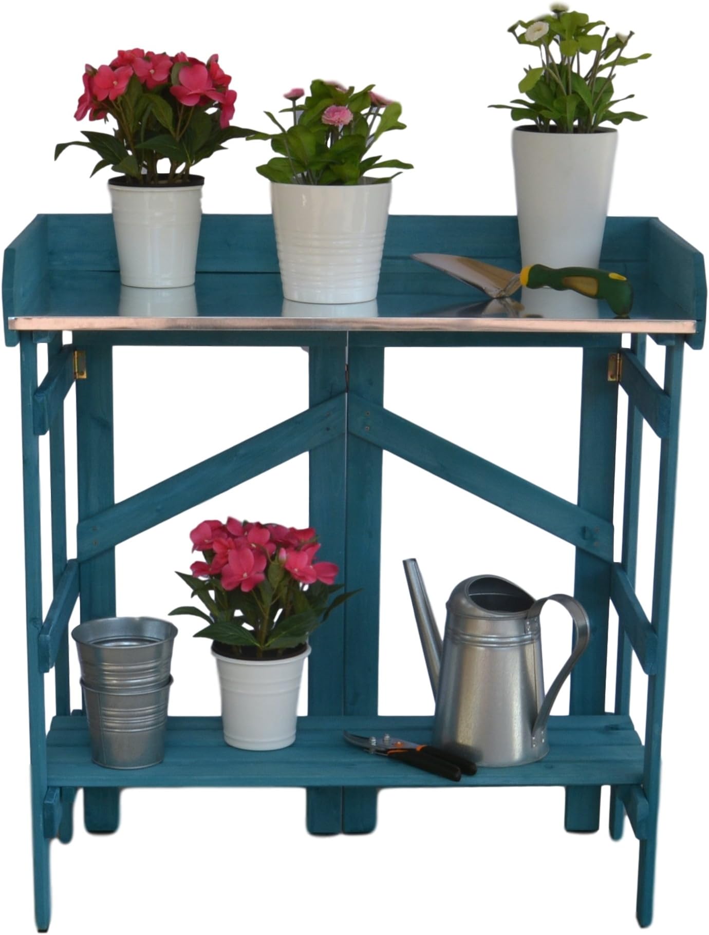 VYTAL Folding Potting Bench/Event Table (Teal) - Ideal for outdoor gardening or backyard entertaining. Quick & easy to assemble, folds down flat for easy storage. No tools required.