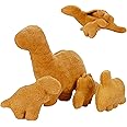 NEWYANG 4 Pieces Dino Nugget Pillow Set - Large Chicken Nugget Plush with 3 Dino Plush Toys, Creative Dinosaur Stuffed Animal Doll for Kids (4pcs Dino Set)