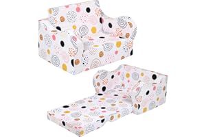 MOMCAYWEX Firework Kids Sofa, 2-in-1 Kids Couch Fold Out, Convertible Sofa to Bed for Girls and Boys