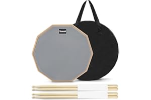 Tosnail Drum Practice Pad with 2 Pairs 5A Drumsticks and Zipper Storage Bag, 12 Inch/30 CM