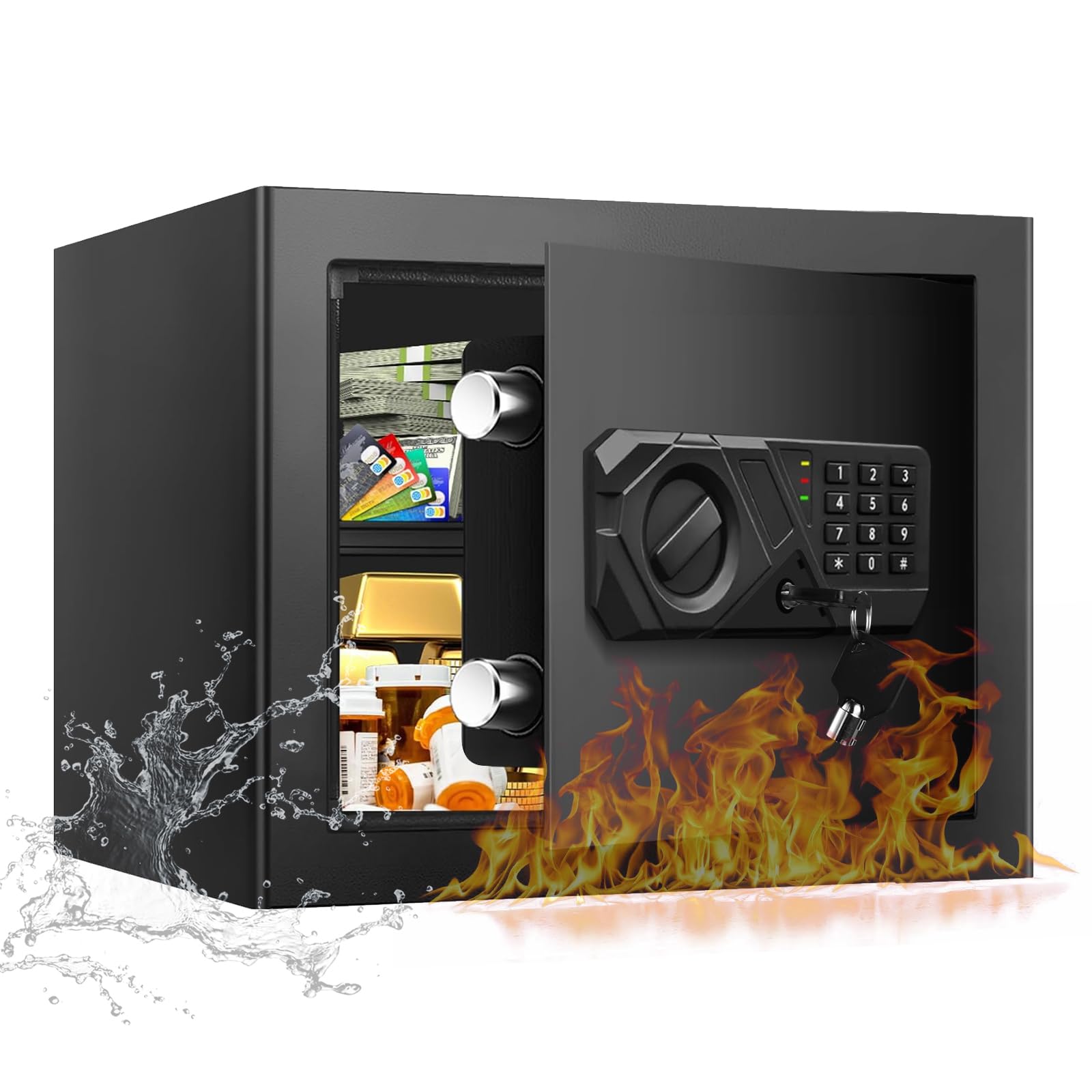 Photo 1 of 1.2 Cub Small Fireproof Safes for Home Use, Digital Home Safe Fireproof Waterproof with Programmable Keypad, Spare Keys and Removable Shelf, Fire Safe Box for Money Medicines Valuables