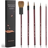 Watercolor Brushes Set, Fuumuui 5Pcs Goat Mixed Sable Hair with Nylon Water Color Paint Brush with Flat Round Detail for Watercolor, Pottery, Acrylic, Gouache