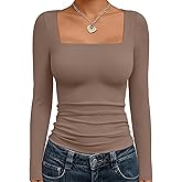 Trendy Queen Womens Cropped Long Sleeve Top - Square Neck Y2K Going Out & Workout Shirts, Soft Stretchy Fit
