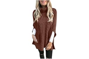 Women Turtleneck Sweaters Split Hem Pullover Knit Sweater Tops Cape Turtleneck Poncho Sweater Women