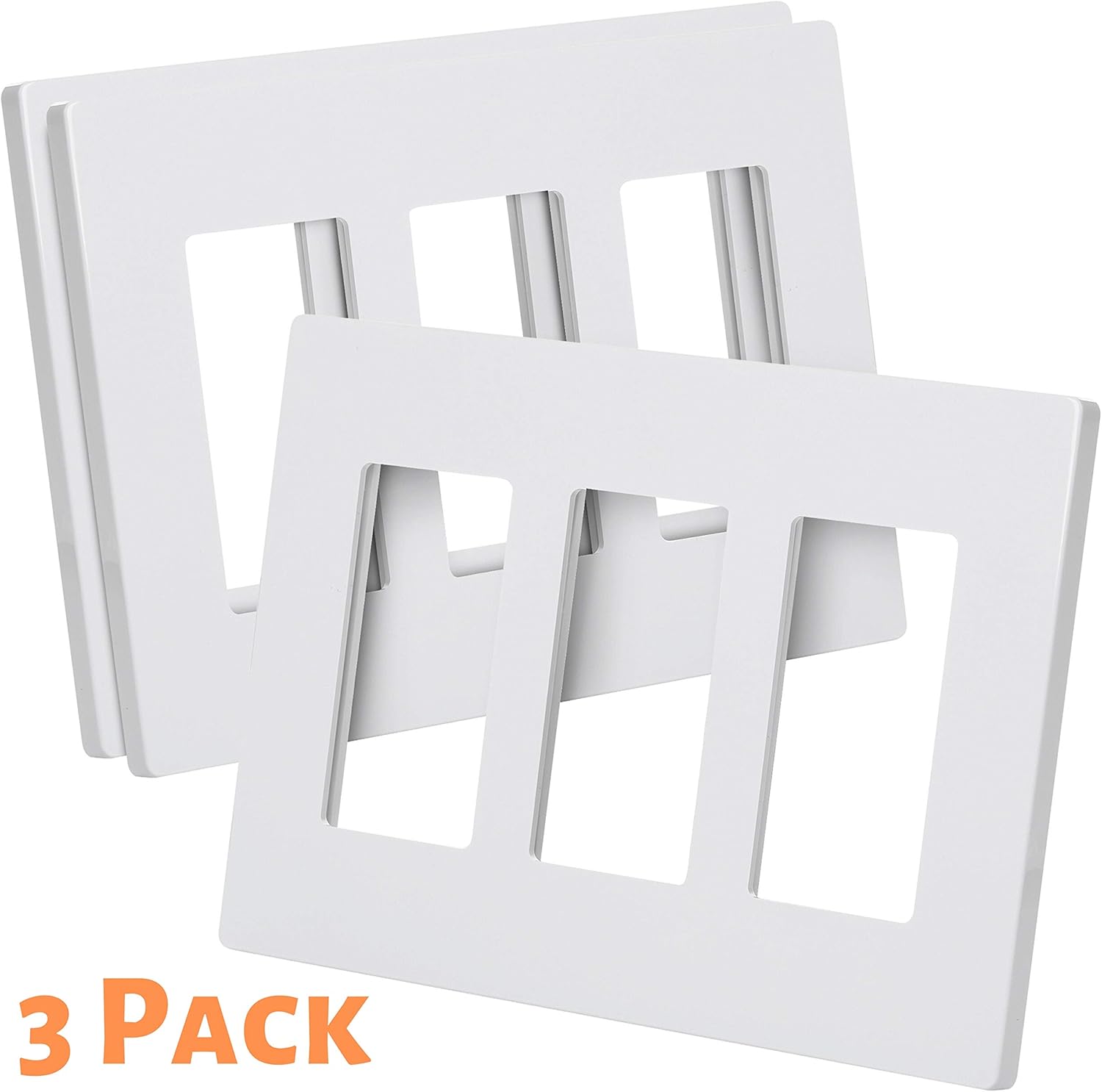 Bates- Screwless Decorator Wall Plates, Three Gang Switch Plate Covers, 3 Pack, Screwless Wall Plates 3 Gang, White Switch Plate Covers, Switch Cover Plate, Wall Switch Cover, Electrical Outlet Cover - - 