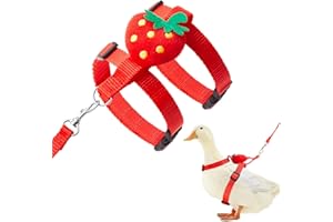 SilTriangle Duck Harness Leash Set Duck Harness and Leash for Real Ducks Adjustable Walking Rope Pet Cute Pattern Outdoor Traction Rope for Chicken Rabbit Small Animals(M,Strawberry)