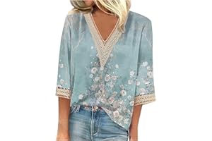 FQZWONG 3/4 Length Sleeve Womens Tops Summer Outfits for Women Casual Ladies V Neck T Shirts Trendy Blouses Vacation Outfits