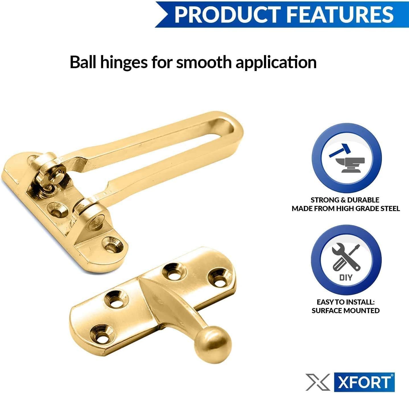 Door Security Guard, Brass Door Lock, Door Lock Bolt to Protect Against Forceful Entry and Intruders - Image 3