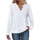 EADINVE Womens V Neck Sweatshirts with Pockets Fleece Pullover Casual Loose Fit Long Sleeve Tops Fall Clothes 2025