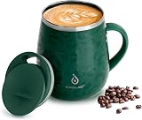Ideus 16 oz Insulated Coffee Mug with Handle and Lid Leopard Green