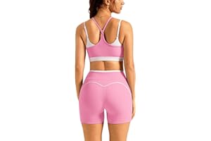 Double Layered Workout Sets for Women 2 Piece Yoga Gym Outfit Cami Sports Bras High Waist Booty Shorts Pilates Active Wear