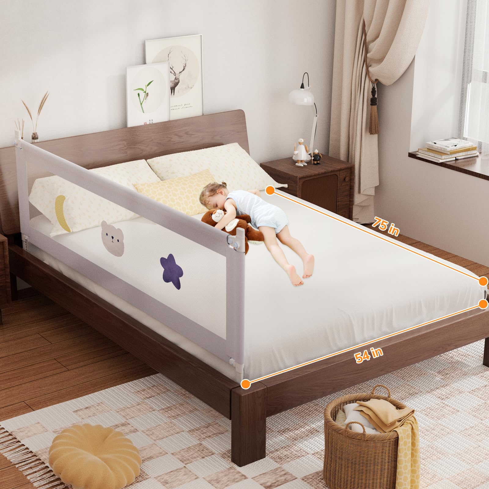 Photo 1 of (used) omzer Bed Rail for Toddlers - (3 Pack) Toddler Bed Rails with Double Child Lock - Bed Rail for Baby Kids with Pattern - 