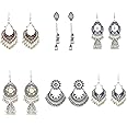 6 Pairs Indian Jhumka Jhumki Ethnic Dangle Earring Sets for Women Vintage Silver Gold Long Tassel Bell Drop Earrings Boho Jewelry