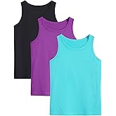 Auranso 3 Pack Girls Dance Tank Tops Sleeveless Racerback Athletic Shirts Cotton Dance Outfit for Ballet Gymnastics