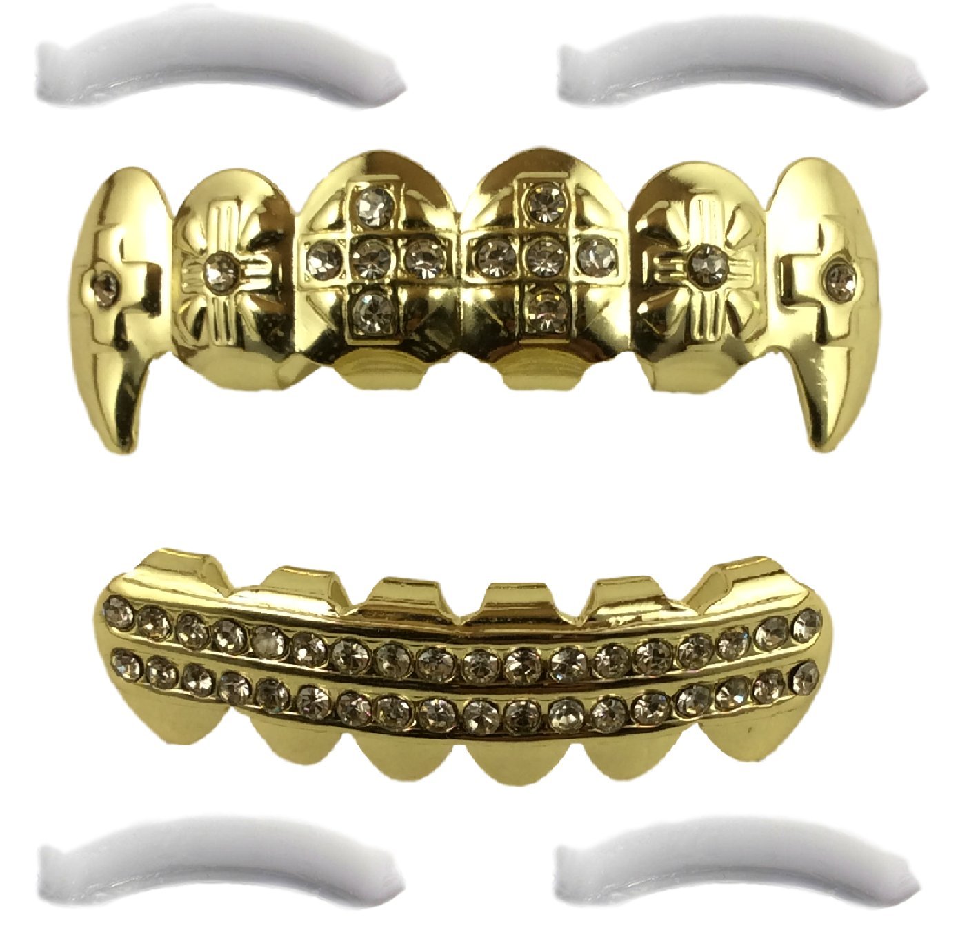 Top Class Jewels 24K Plated Gold Grillz With Fangs And Diamonds For