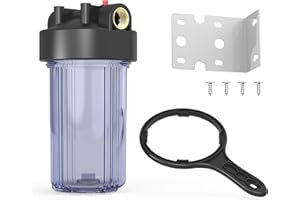 MewMore WHT10 Whole House Water Filter Housing, Fit 10"x4.5" Sediment etc Filters for Well and City Water, Big Filter Blue Pre-Filtration System for Home, 1" NPT Port, Pressure Release (Clear Housing)